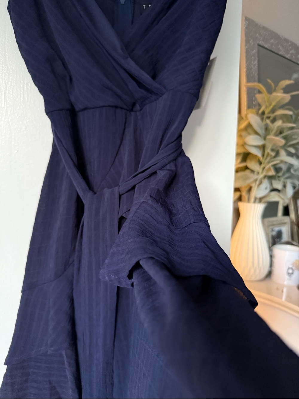 Trixxi DAY BLUE textured Wrap Dress with layered ruffle hem and tie